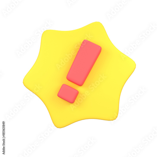 3D Minimalist Red Exclamation Mark on Yellow Star Background