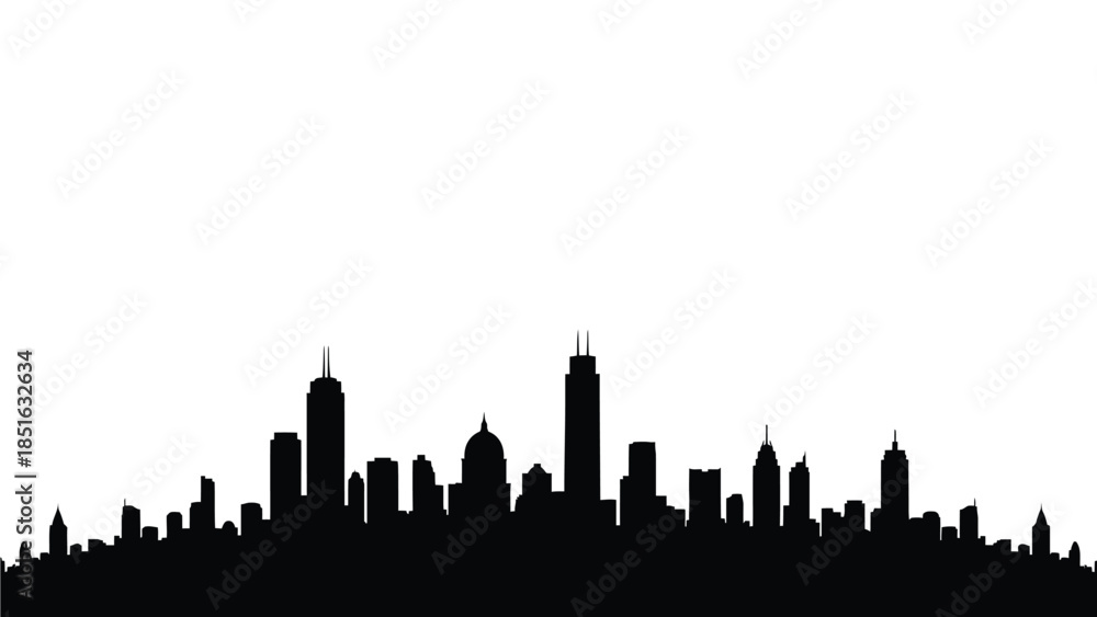 Naklejka premium Black and white silhouette of a modern city skyline