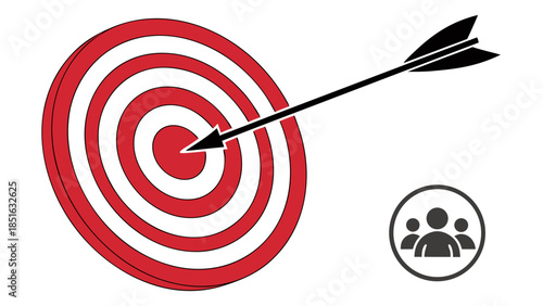Target with arrow hitting bullseye and people icon.