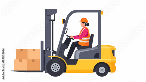 Warehouse worker operating a forklift to transport cardboard boxes efficiently in a storage facility