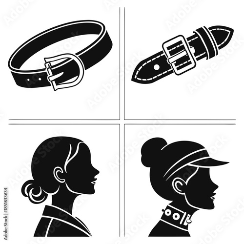 Silhouettes of accessories and hairstyles