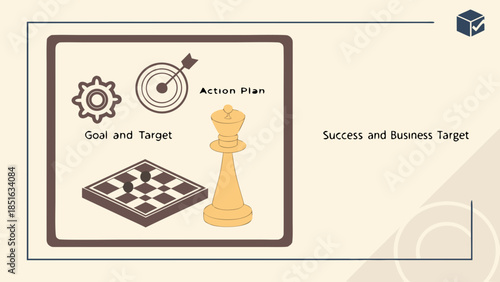 Business Strategy and Goal Setting with Chess Pieces and Target.