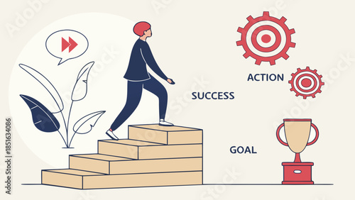 Business Success Journey with Steps Goals and Action.