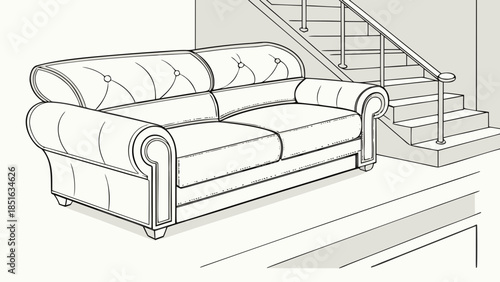 Elegant Sofa and Staircase in a Modern Home Interior.