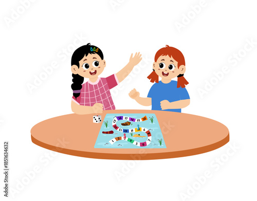 little kids playing snakes and ladders and feeling happy