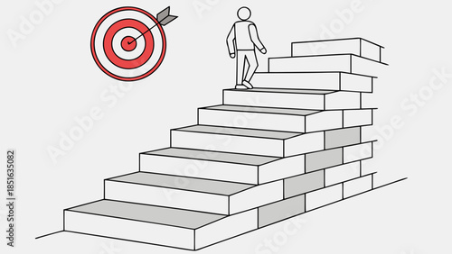 Man climbing stairs towards a target symbolizing career growth and success.