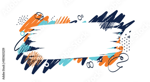 Abstract and energetic frame made of colorful brush strokes, scribbles, and dots, creating a dynamic space for text or images.
