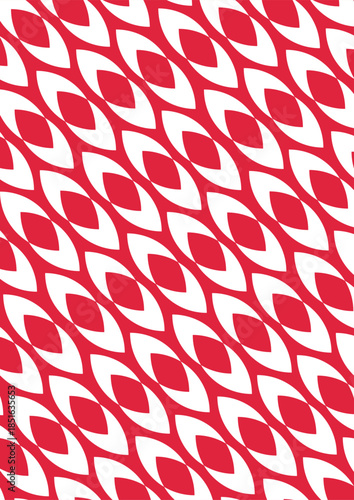 Vibrant red and white geometric pattern with interlocking elliptical leaf shapes in a grid