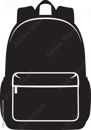 Backpack design vector in silhouette style simple rucksack with front pocket