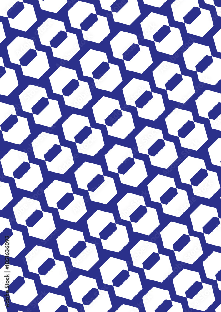 Naklejka premium Striking blue and white geometric pattern with interlocking hexagonal shapes in a grid