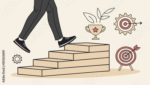 Person climbing stairs towards success and achievement.