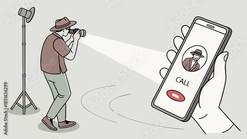 Photographer capturing an image of a smartphone with a spotlight.