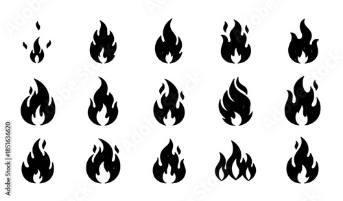 Fire flame icon set vector with flat burning flame symbols isolated on white background