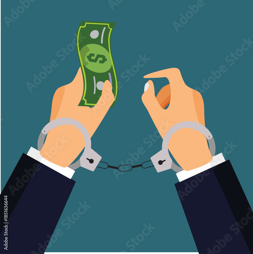 Anti-corruption concept hand giving money bills to another hand 