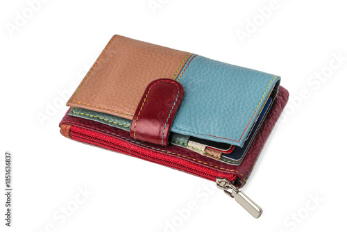 Multicolored wallet with plastic cards