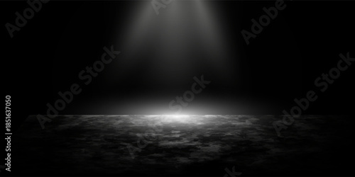 Product showcase with spotlight. Black studio room background. Use as montage for product display