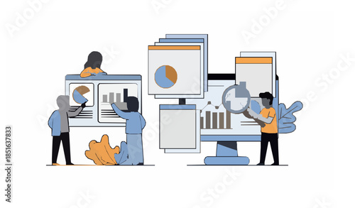People searching for data and research information cartoon vector concept