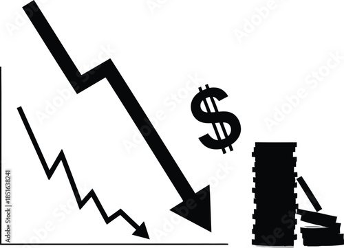 Downward stock market trend with declining graph and dollar sign
