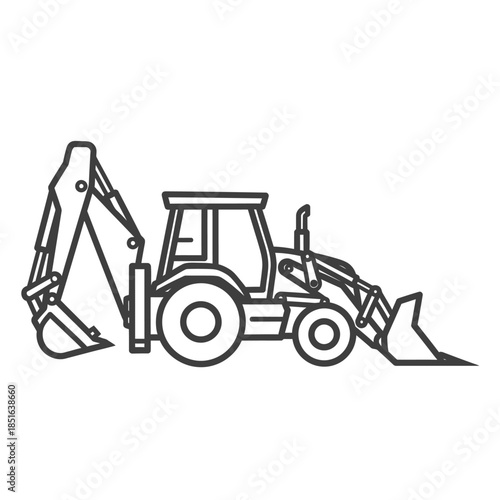Backhoe Loader Construction Vehicle Line Art Icon.