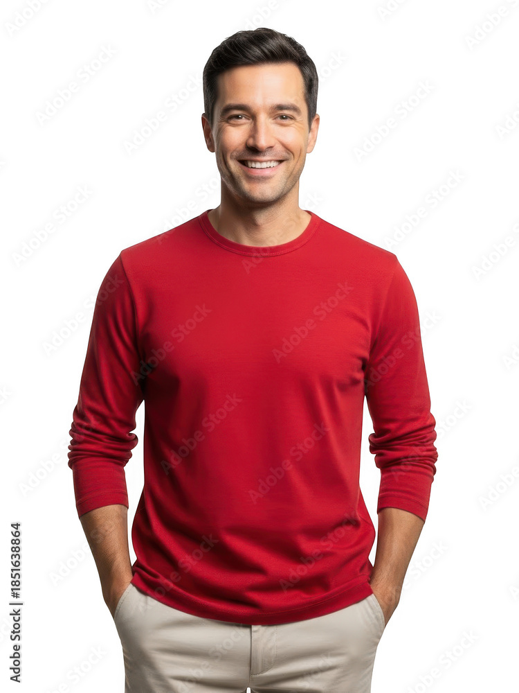 Obraz premium Man in red sweater smiling isolated on transparent background