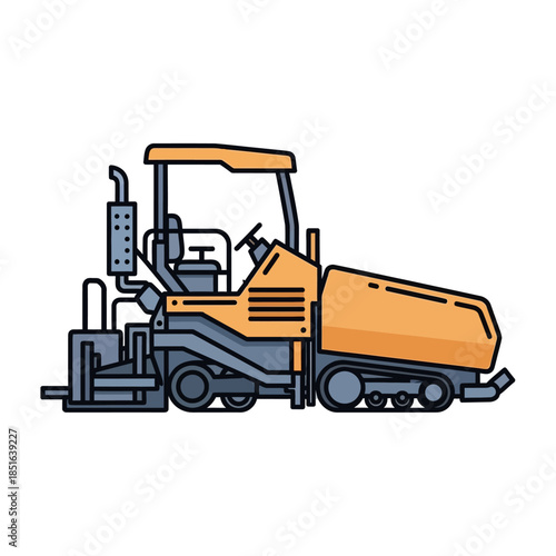 Illustration of a modern asphalt paving machine with tracks.