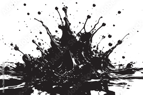 Abstract black in splash, paint, brush strokes, stain grunge isolated  background