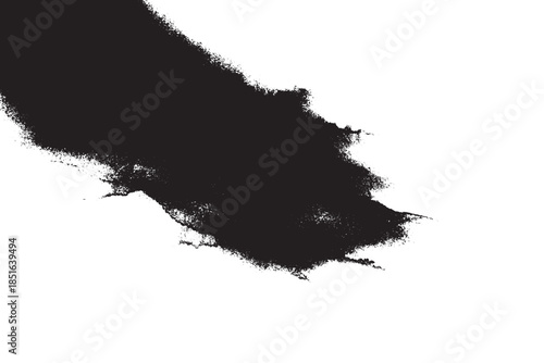 Textured Black Brush Stroke with Dry Brush Effect on white Background 