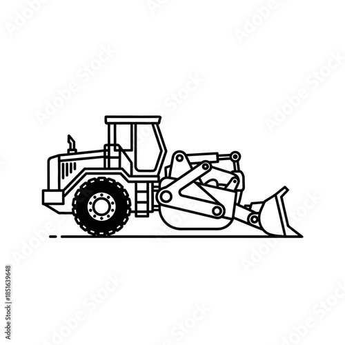 Line Art Illustration of a Heavy Duty Wheel Loader Construction Vehicle.