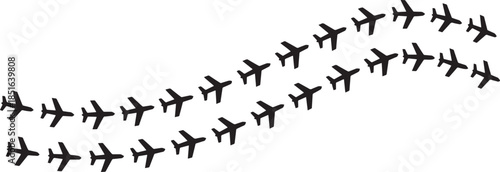 Minimalist Airplane Formation Silhouettes V-Shaped Military Flight Pattern Black and White Vector Illustration