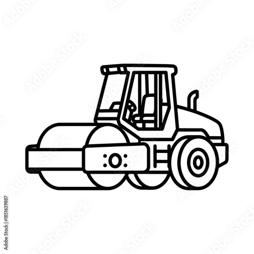 Simple Line Art Illustration of a Road Roller Machine.
