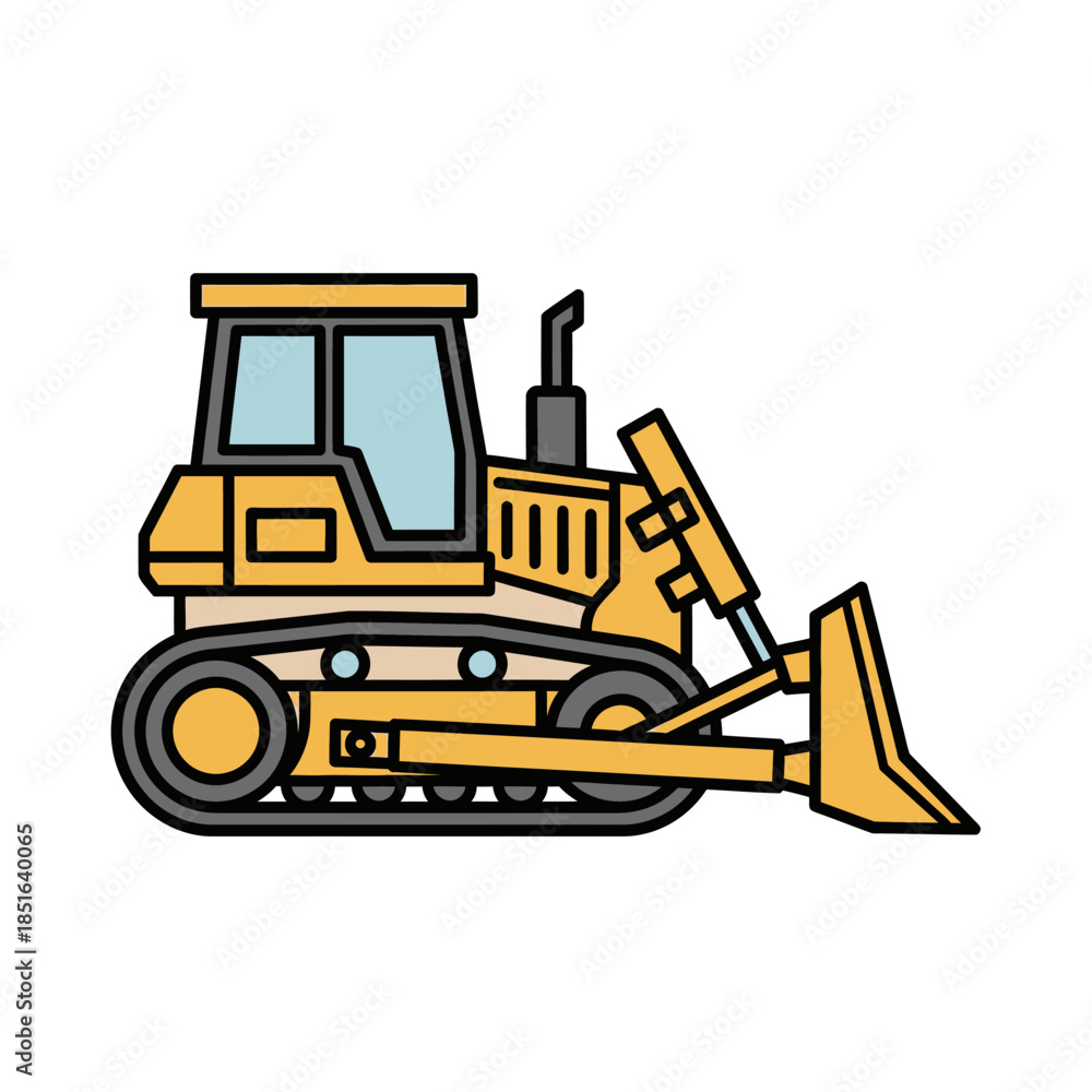 Naklejka premium Yellow bulldozer heavy construction vehicle with tracks and blade.