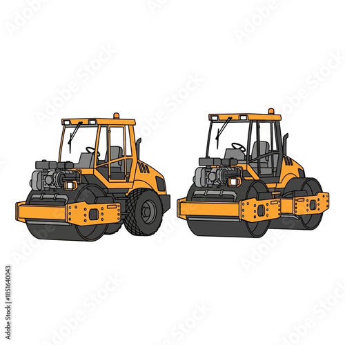 Two yellow construction rollers side by side illustration.