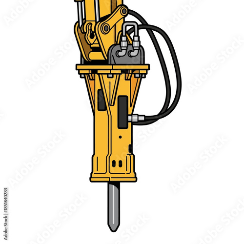 Yellow Hydraulic Breaker Attachment for Excavator Construction Equipment.