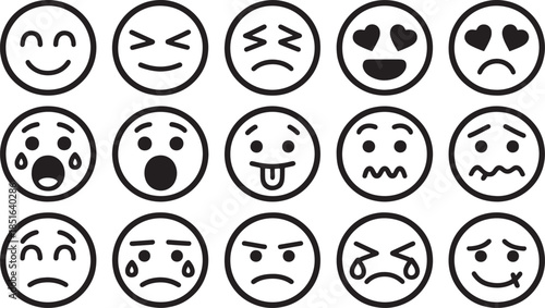 Emoji Faces Grid Vector Minimalist Expression Line Art