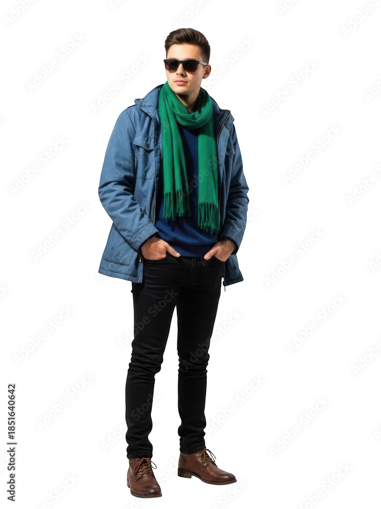 Fototapeta premium Man in casual winter attire isolated on transparent background
