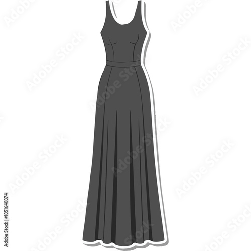 Sleek Gray Sleeveless Maxi Dress Vector Illustration