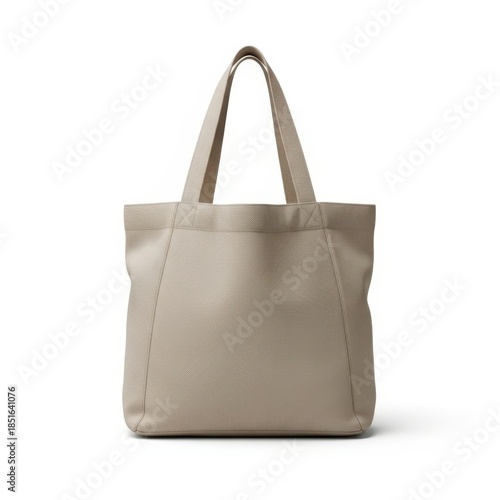 Simple beige canvas tote bag for everyday use isolated on white background