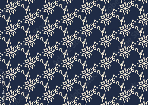 Seamless vertical floral line art vector pattern for wallpaper and fabric design