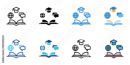Literacy icons set multiple style collection. 
