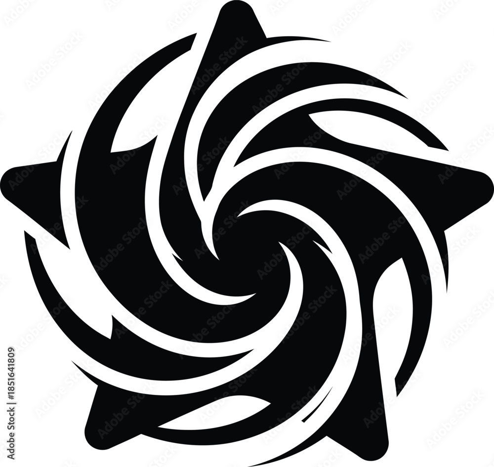 Fototapeta premium Abstract Swirling Star Shape With Sharp Blades vector illustration