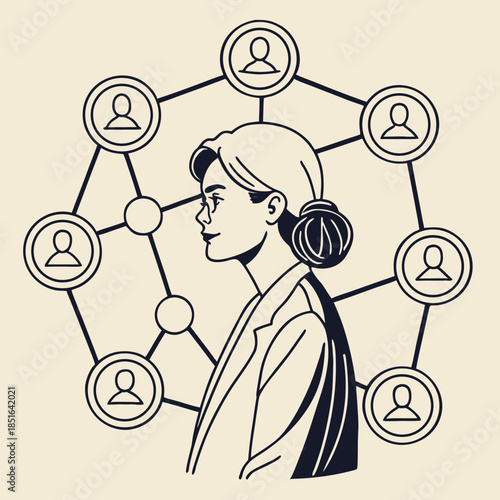 Woman with network connections representing social and business networking.