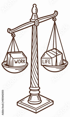 Work life balance concept with scales and text.