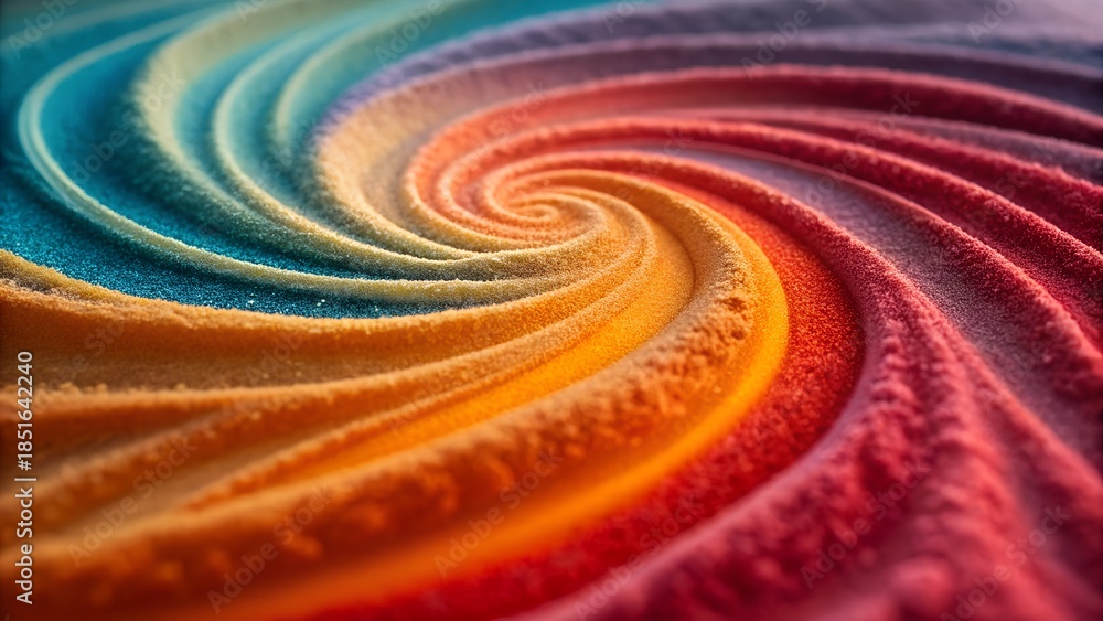 Obraz premium Vibrant swirling rainbow sand pattern background texture