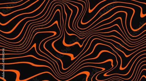 Abstract orange wavy lines on black background, glowing flowing curve pattern, modern abstract wave design