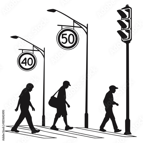 Urban street scene with speed limits