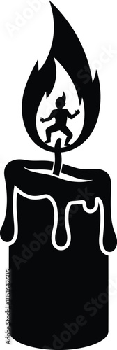 Silhouette Of A Person Standing On A Lit Candle Flame Dripping Wax fire