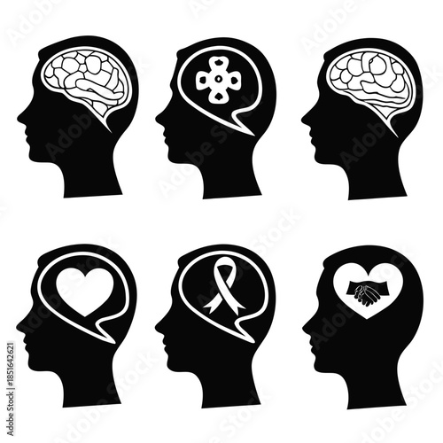 Silhouette of heads with symbols