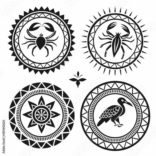 Black and white symbolic illustrations