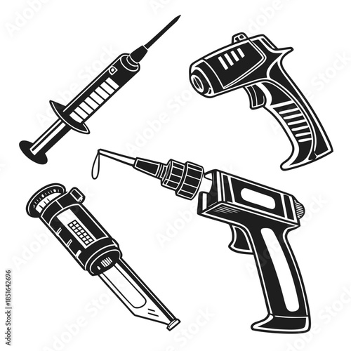 Set of power tools and syringe