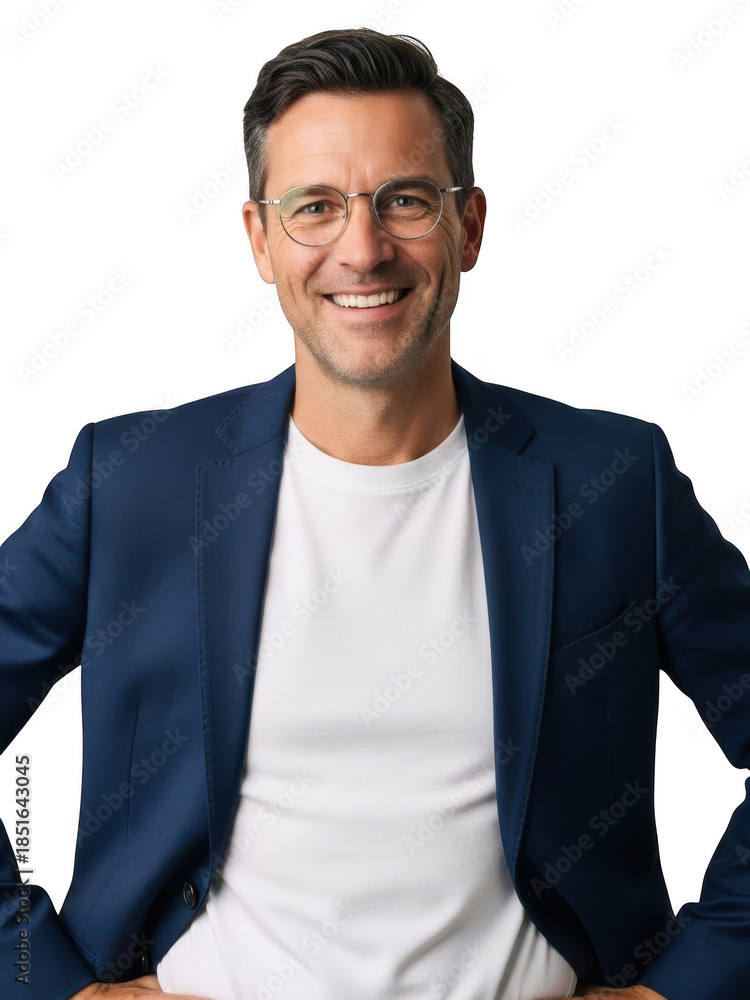 Fototapeta premium Smiling man in business casual attire isolated on transparent background